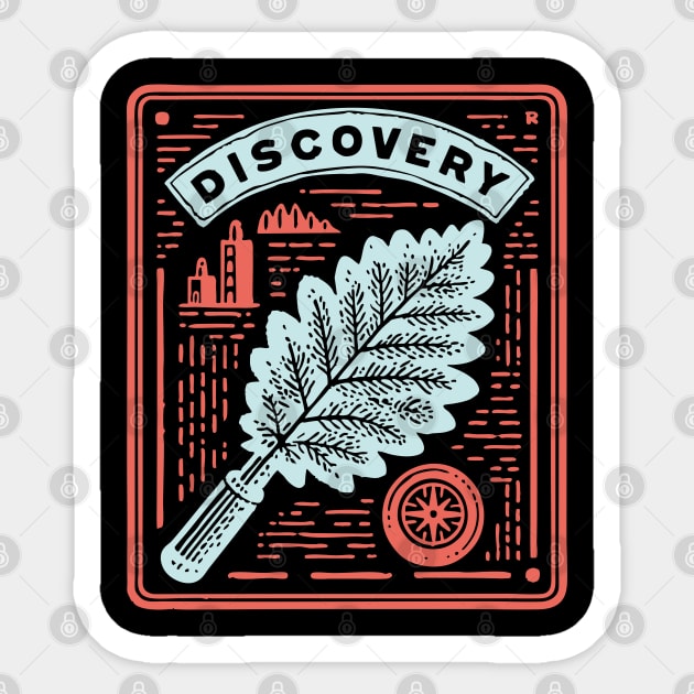 Discovery Oak Leaf Botanical Linocut Art Sticker by TuncGK